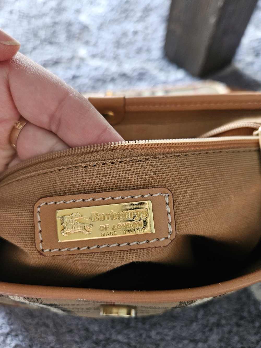 Burberry Beige Vintage Check Leather Trim Satchel - Picture 12 of 12